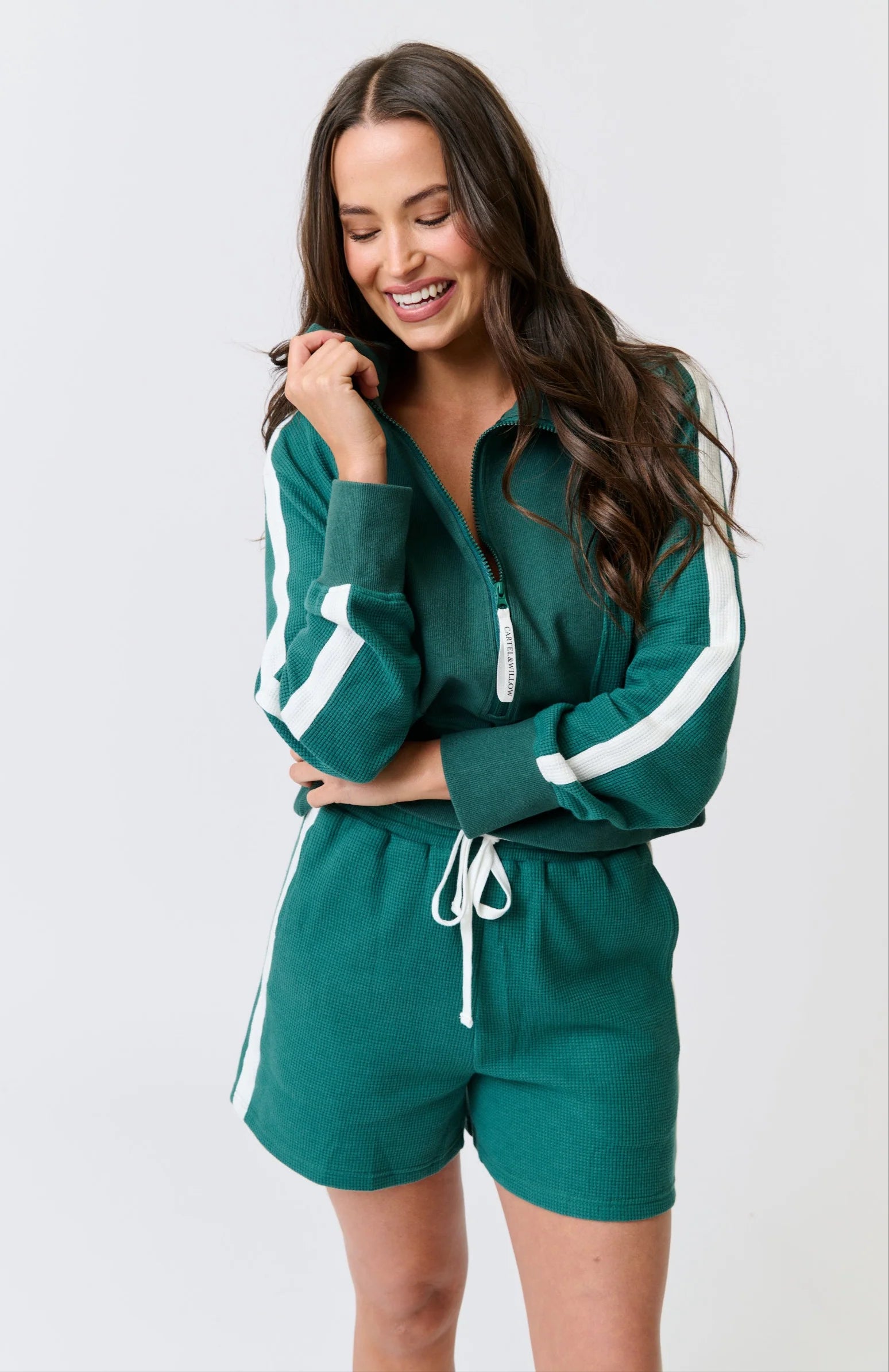 cartel and willow Tina Zip Sweater Jade Waffle