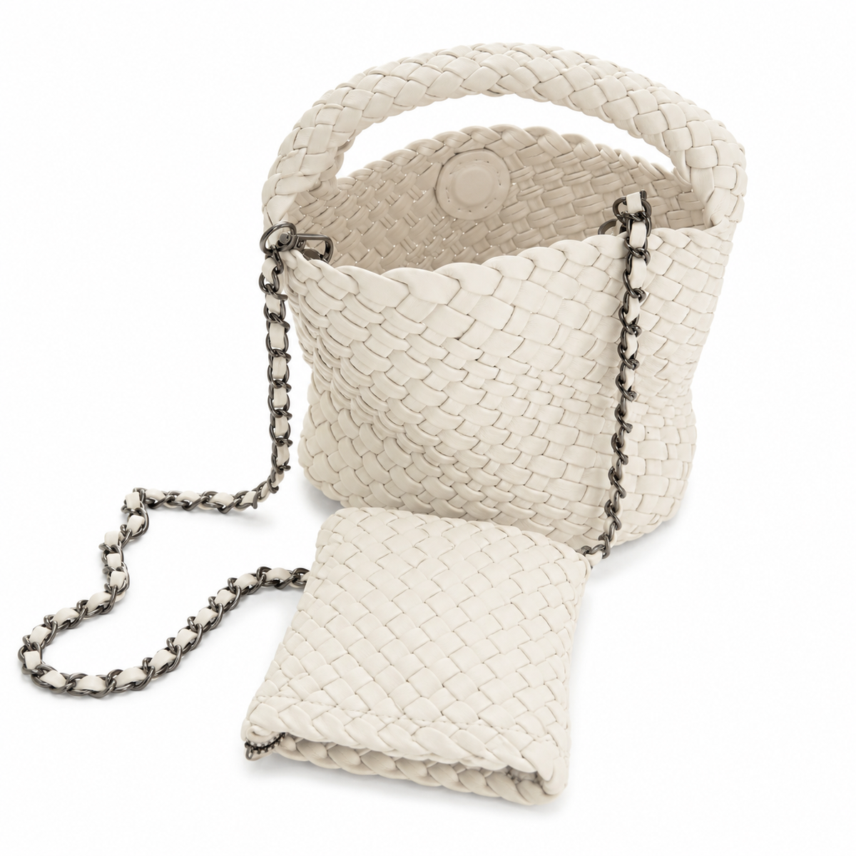 Mini Woven Tote – Ivory and pink