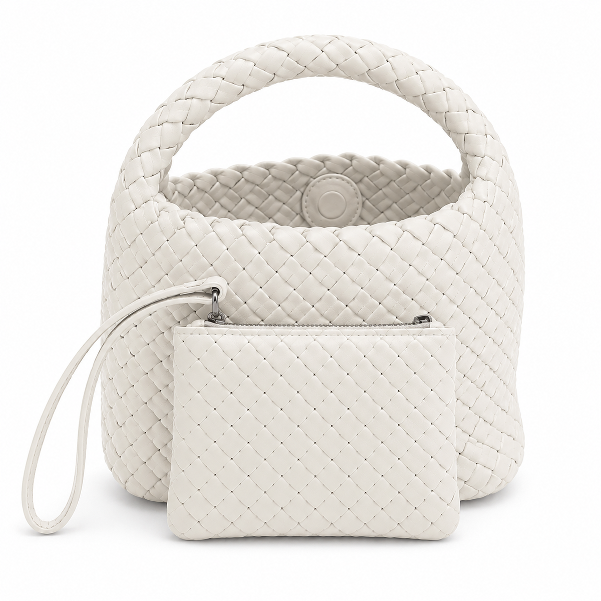 Mini Woven Tote – Ivory and pink