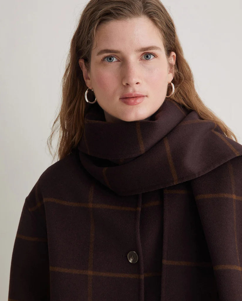 YERSE Fringed Coat with Scarf Detail