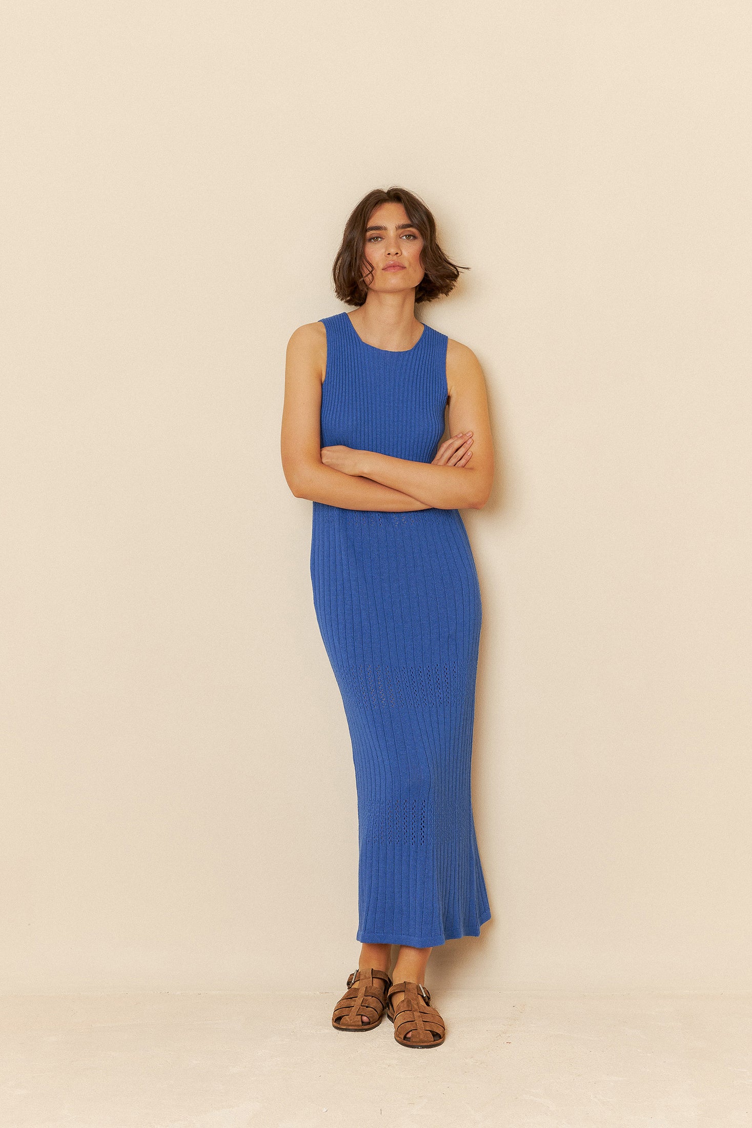 INDI + COLD Ribbed Knit Dress Blue