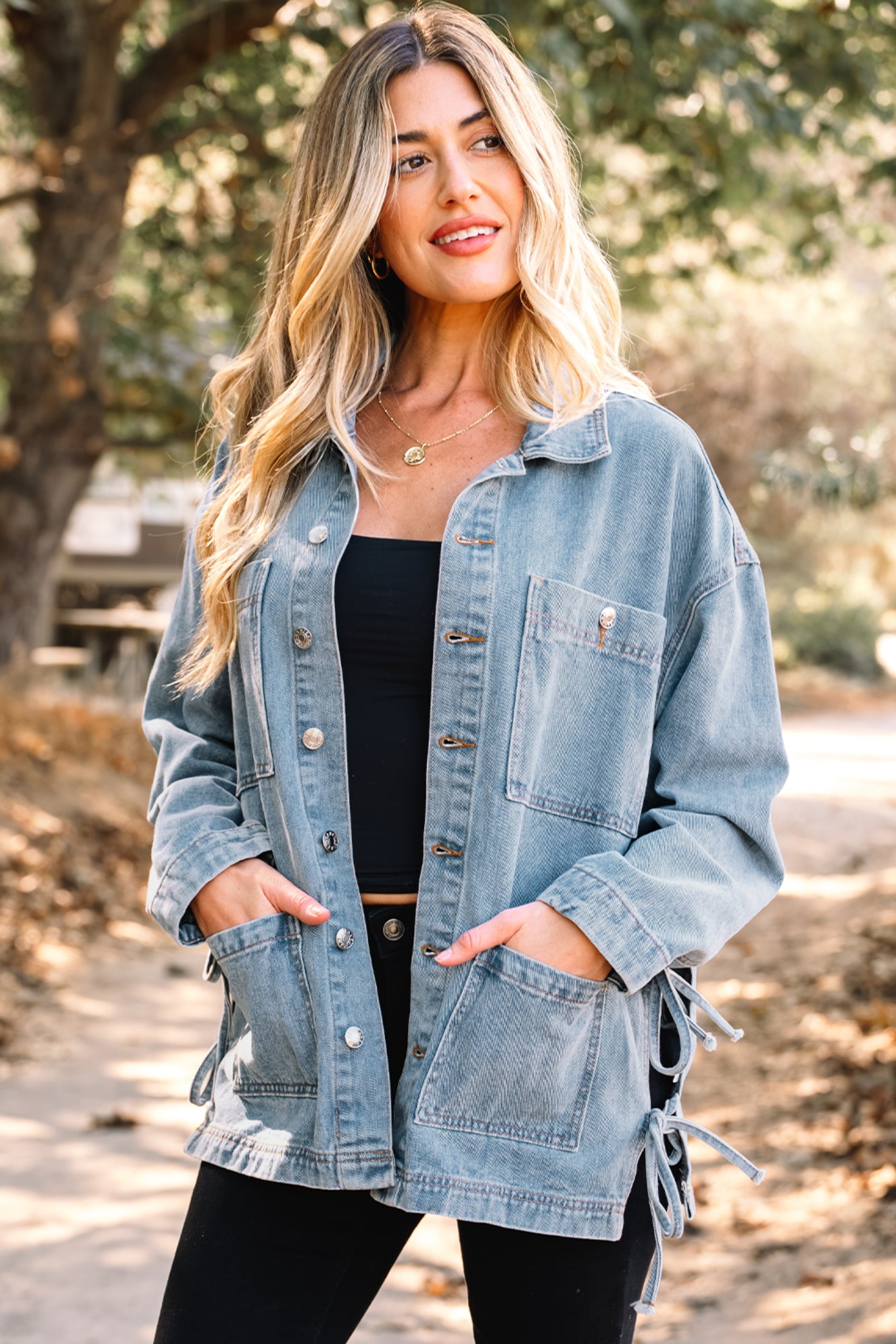 Frankie Side Tie Light Denim Jacket