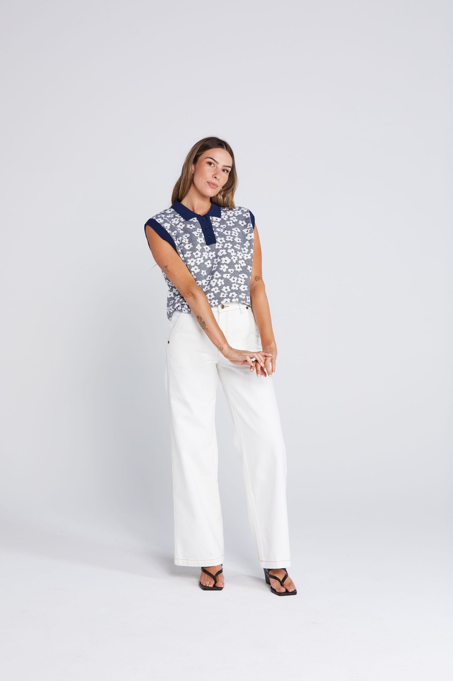 Thing Thing Fairway Flowers Polo Bleached Navy Vest