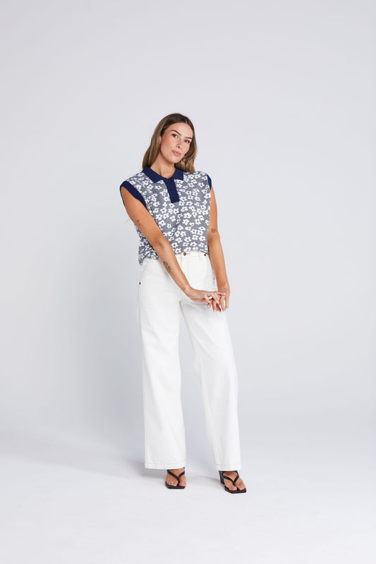 Thing Thing Fairway Flowers Polo Bleached Navy Vest