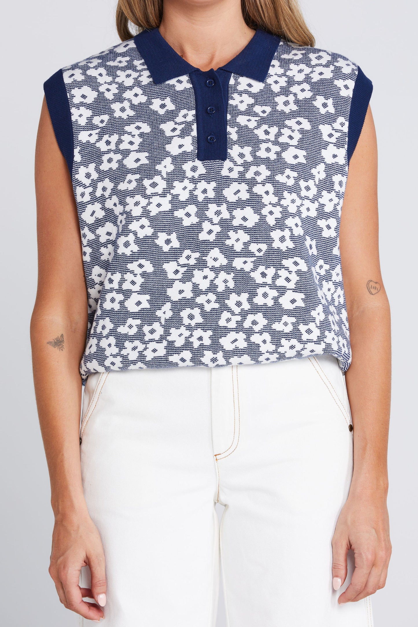 Thing Thing Fairway Flowers Polo Bleached Navy Vest