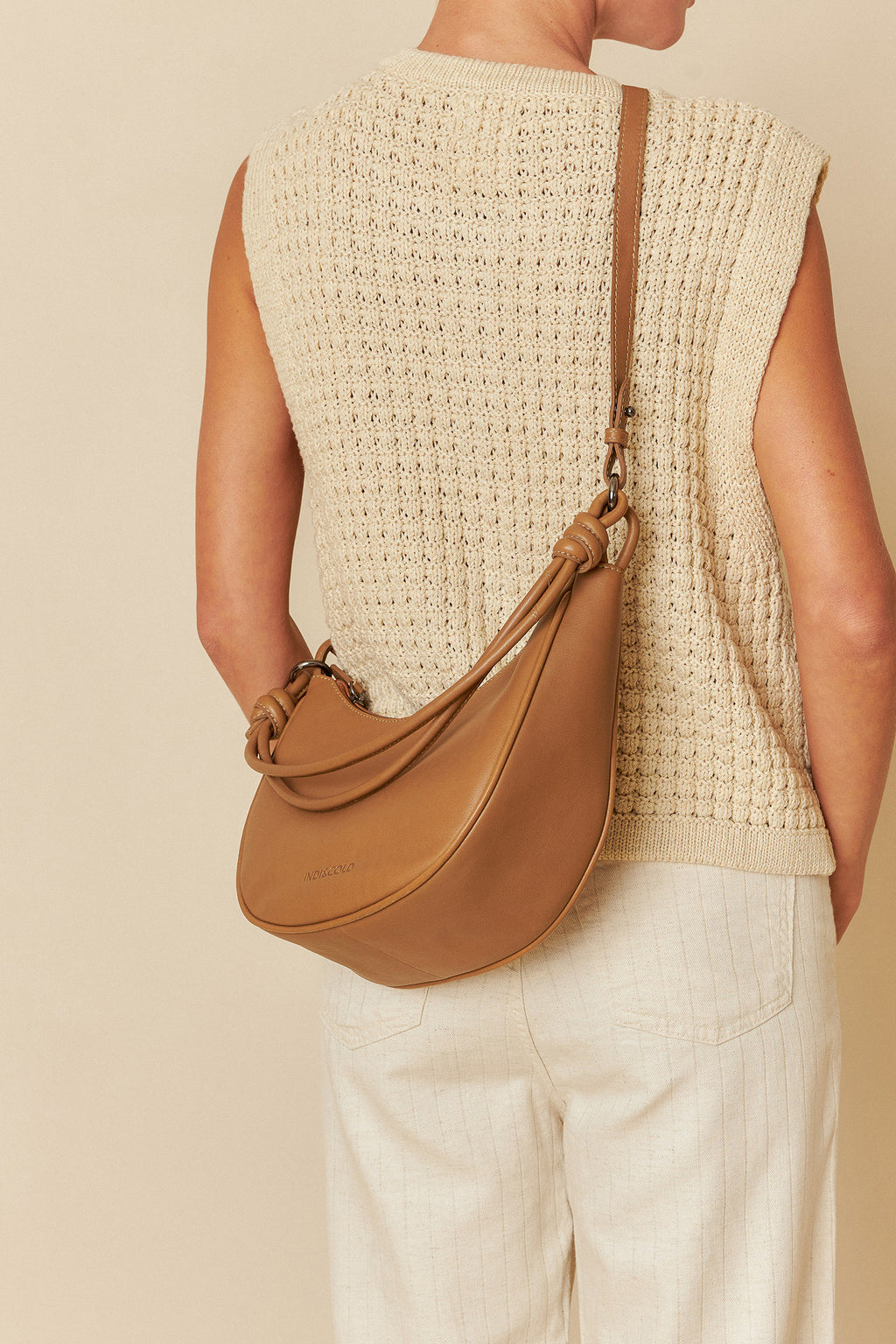 INDI + COLD HALF MOON LEATHER BAG
