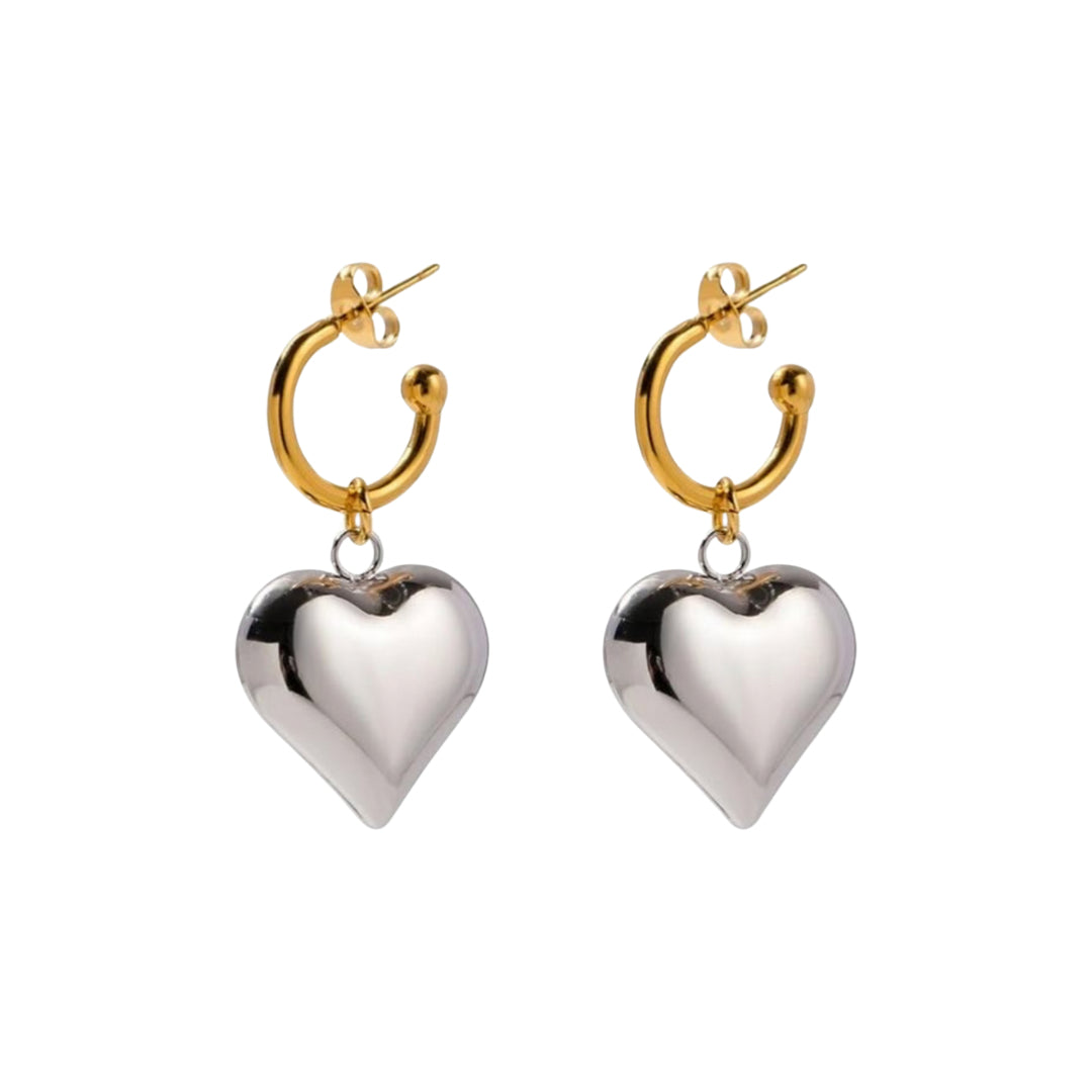 Heart Silver Gold Hoops