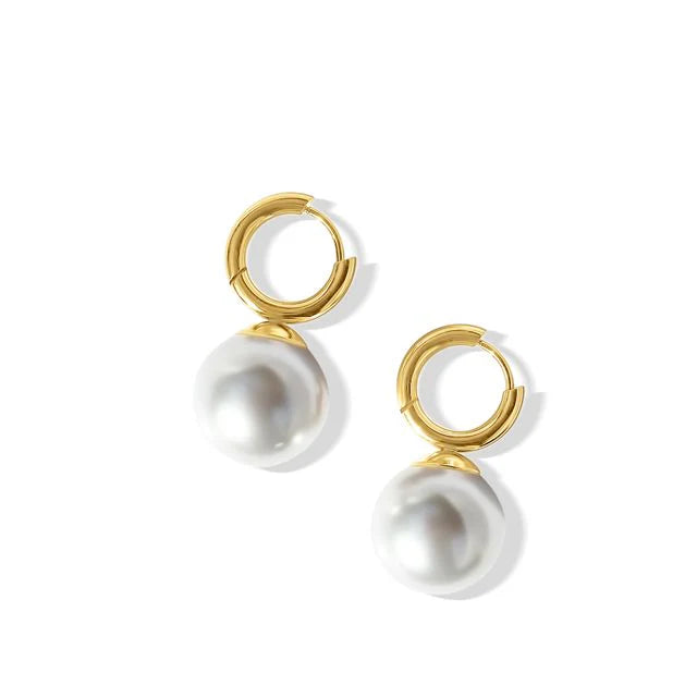 Steel Me Gold Round Pearl Earrings