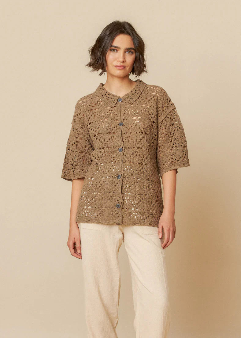 INDI + COLD SHORT SLEEVE CROCHET SHIRT
