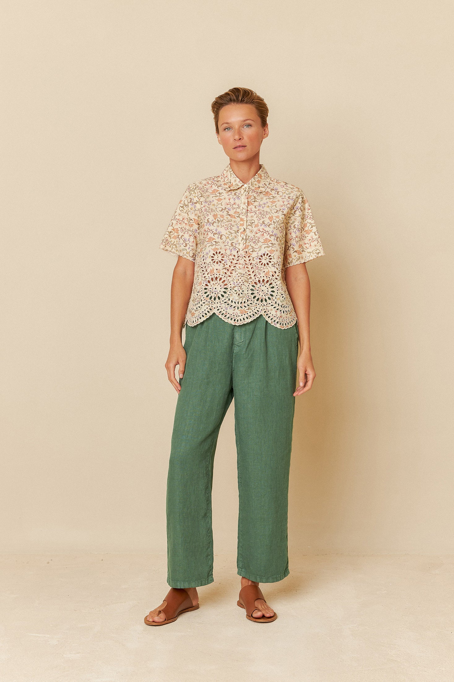 PRINTED POPLIN EMBROIDERED SHIRT