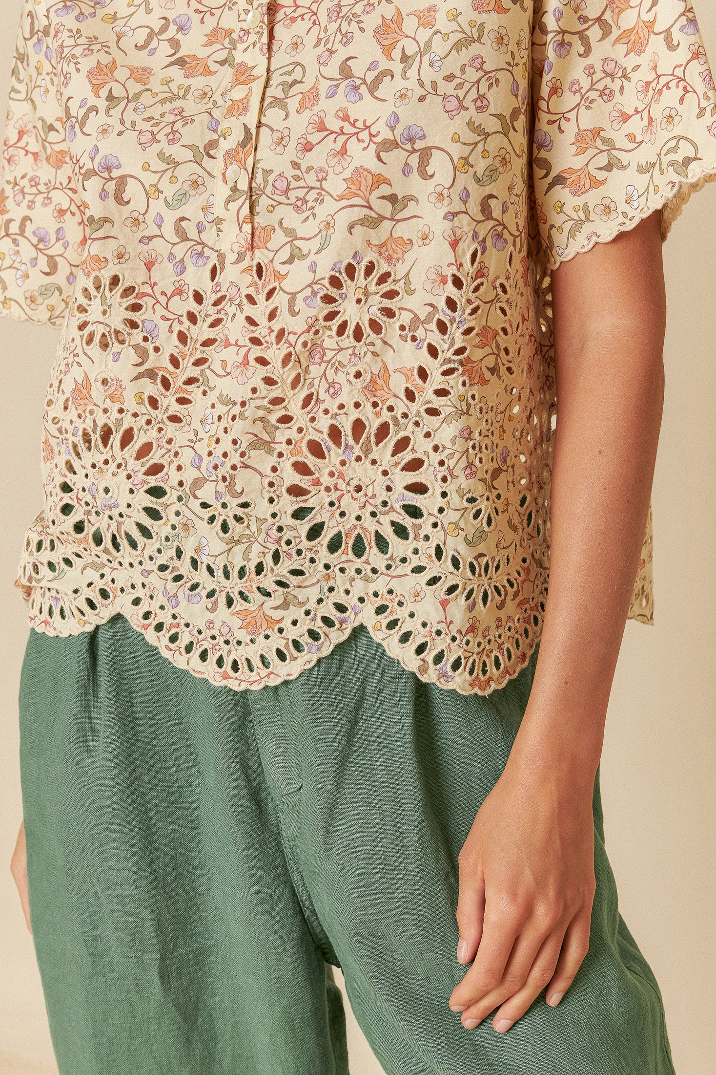 PRINTED POPLIN EMBROIDERED SHIRT