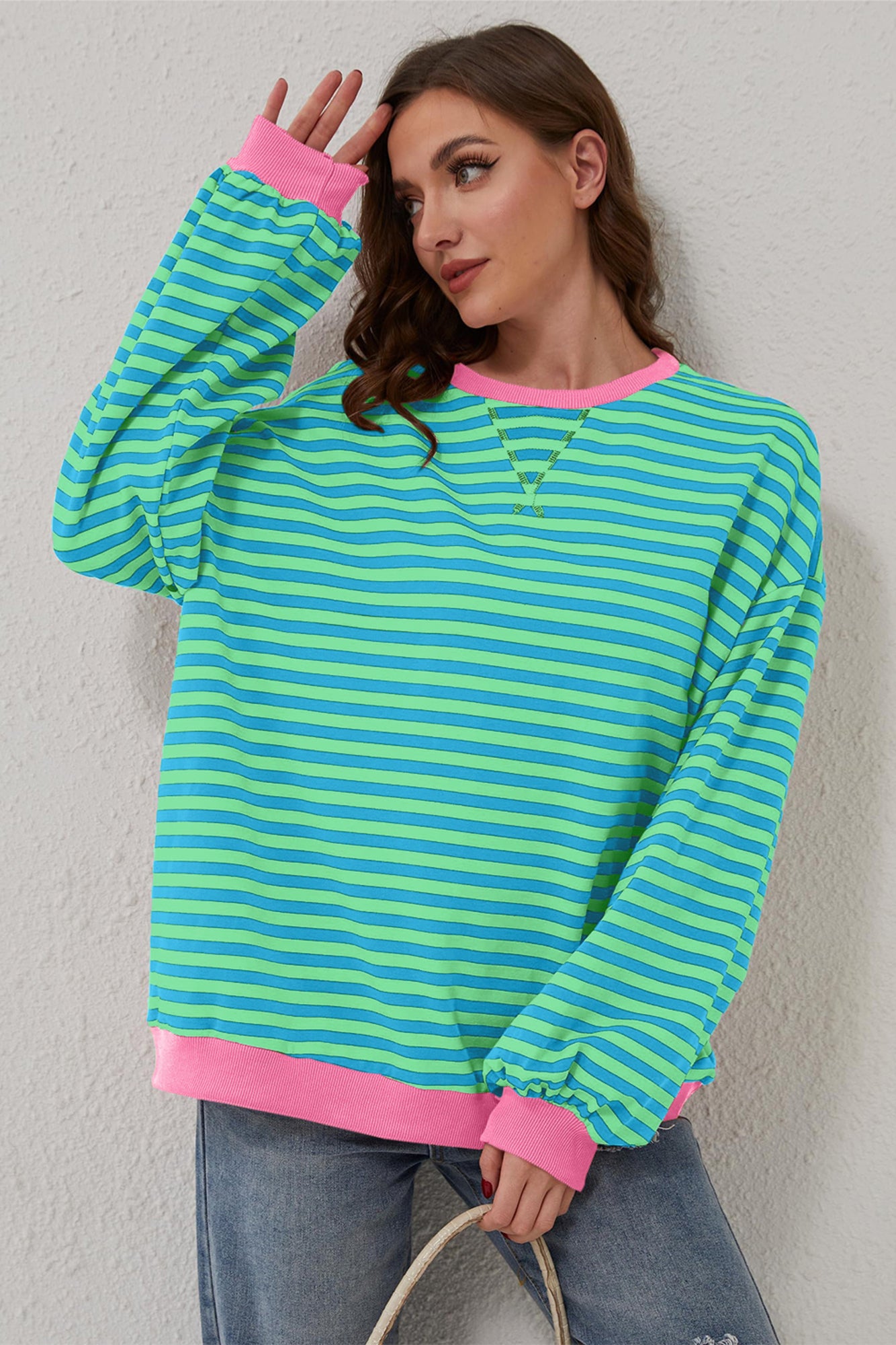 Minty Stripe Sweatshirt Small
