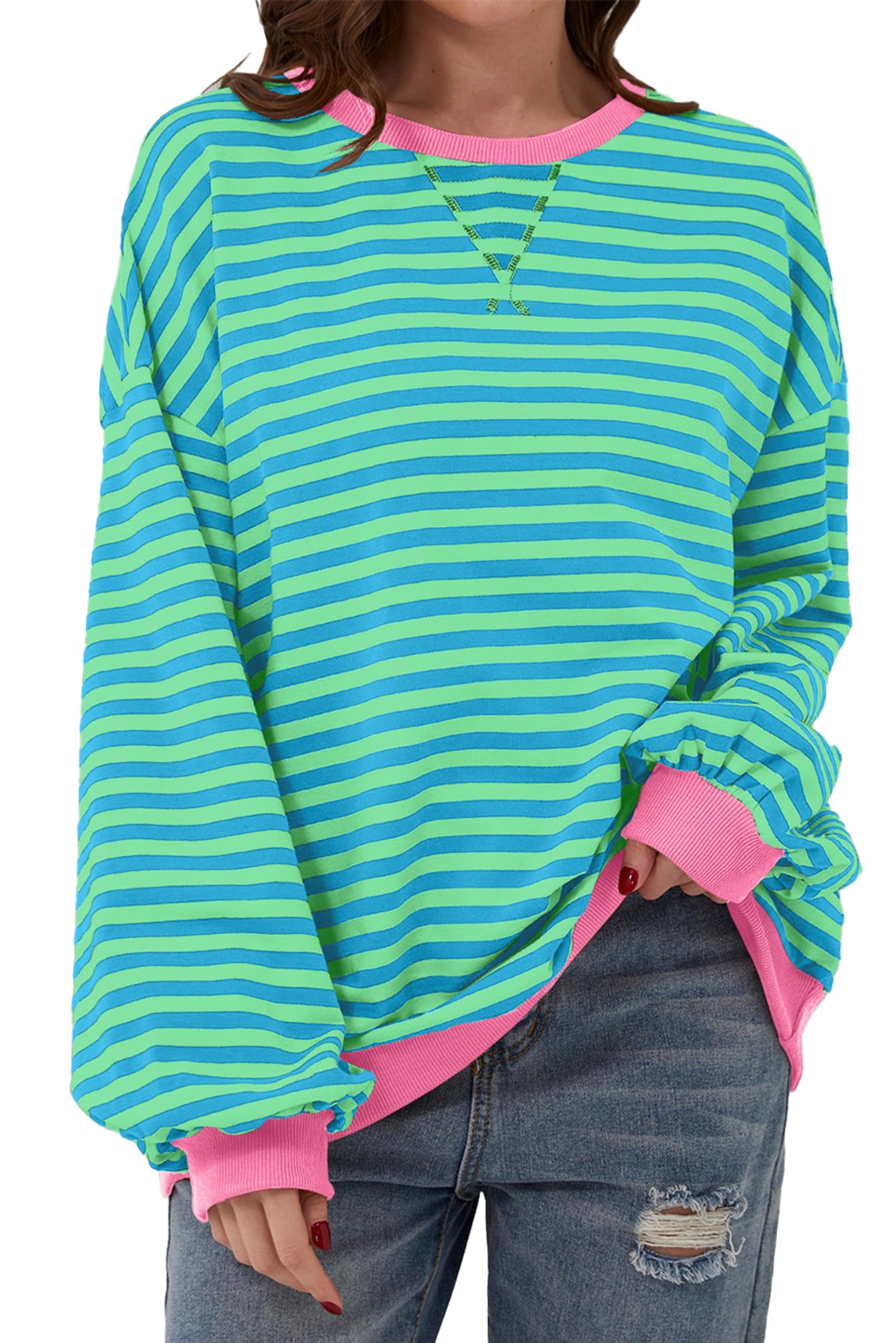 Minty Stripe Sweatshirt Small