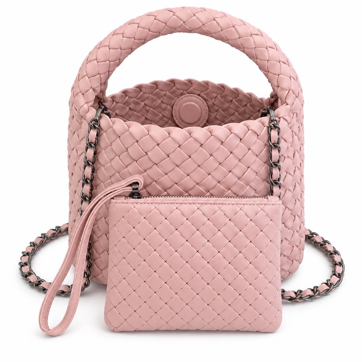 Mini Woven Tote – Ivory and pink