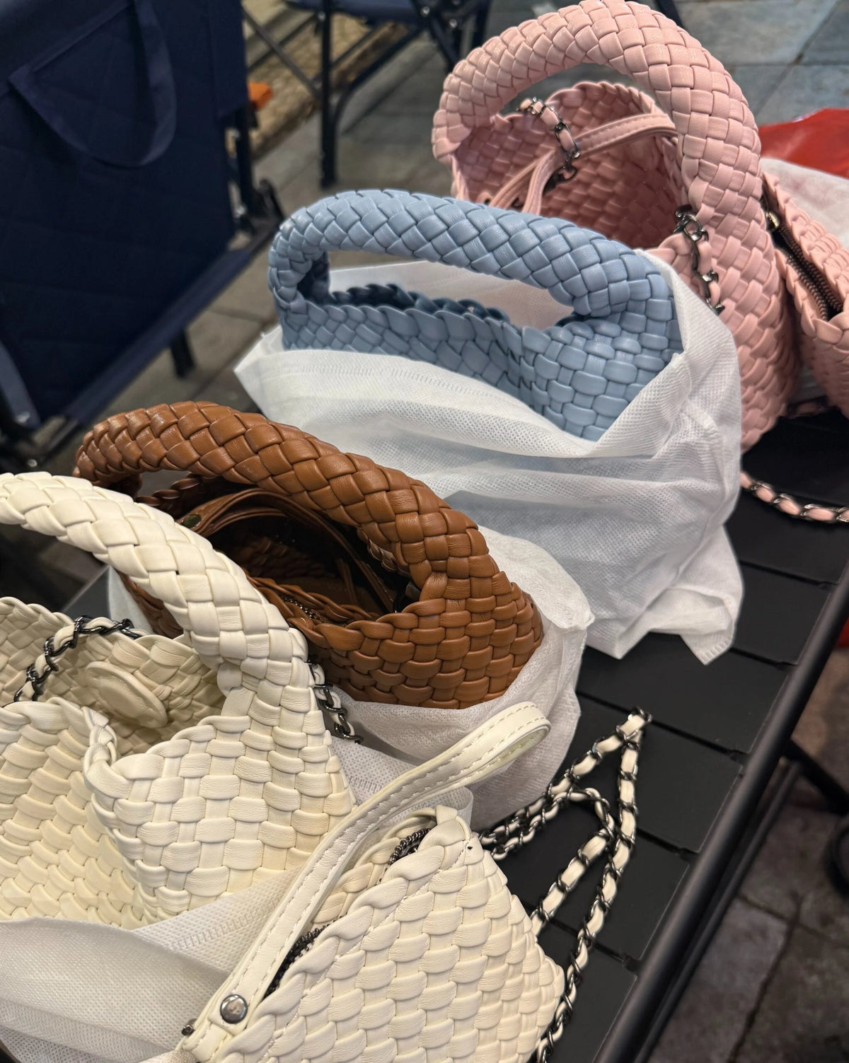 Mini Woven Tote – Ivory and pink
