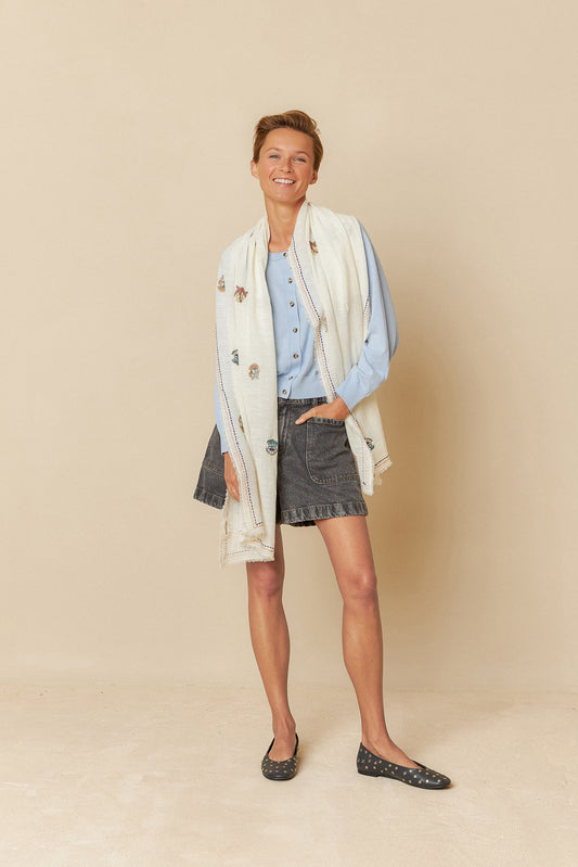 Indi and Cold EMBROIDERED BOUQUET SCARF