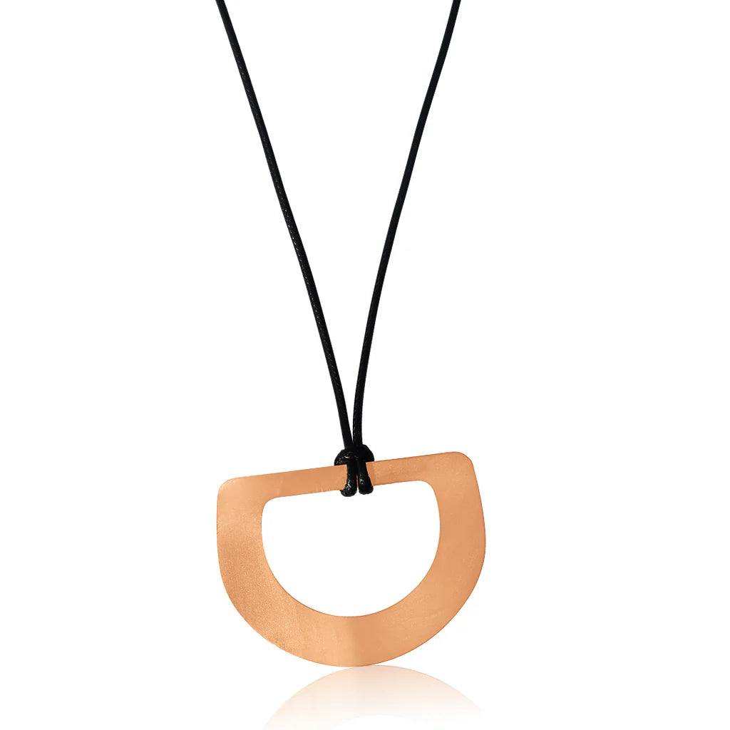 Circular Rose Gold D Leather Necklace