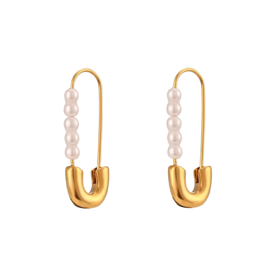 Safety Pin Pearl Earrings – Gold