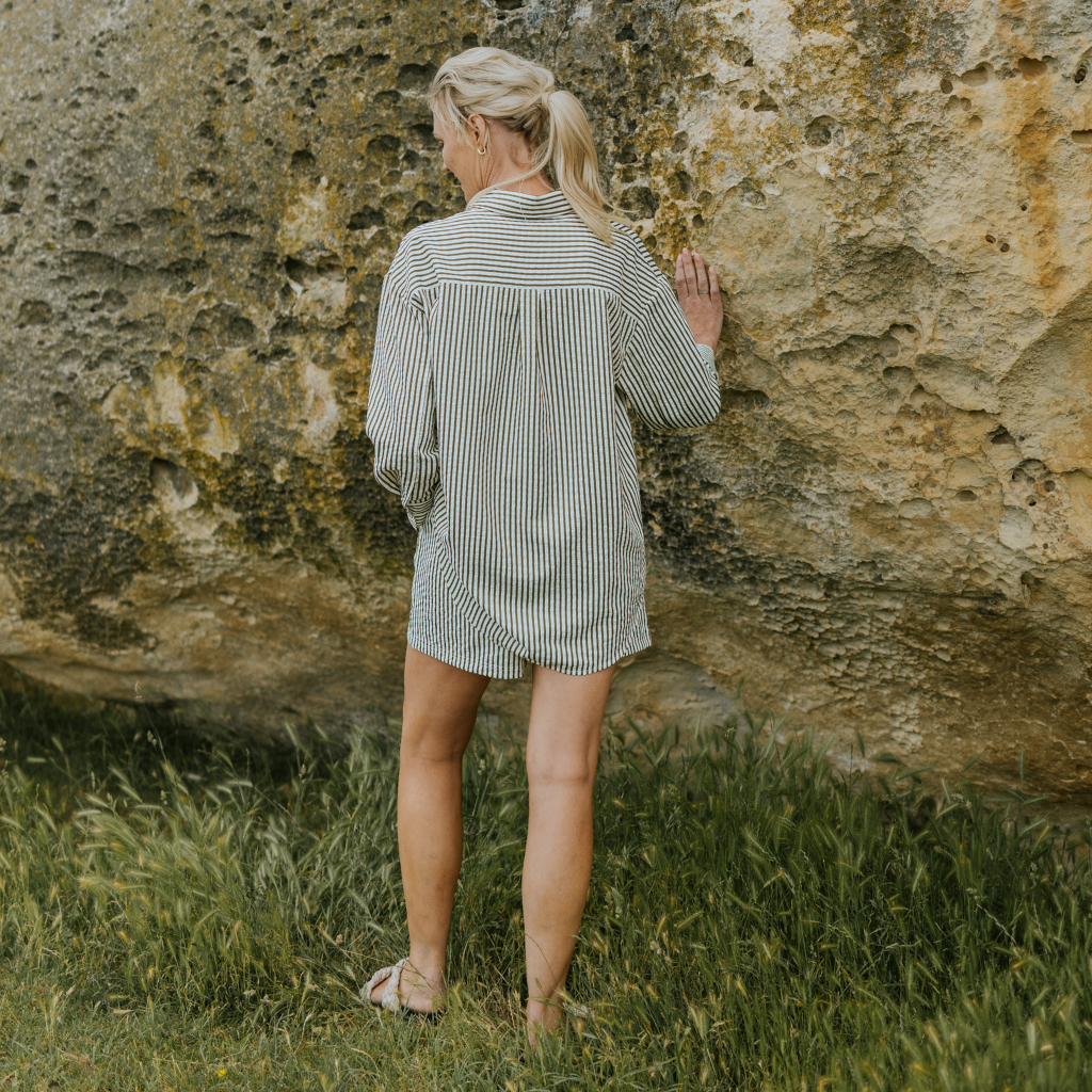 Sassy Striped Shirt Bonsai Green & White