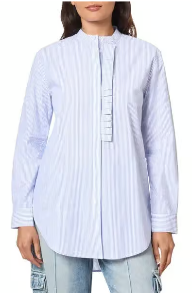 Ruffle placket oversize button-up shirt