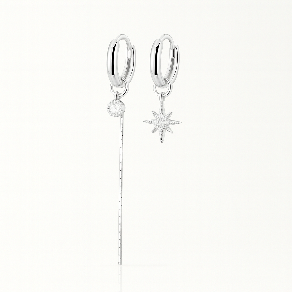 Star Droplet Mini Hoops – Silver