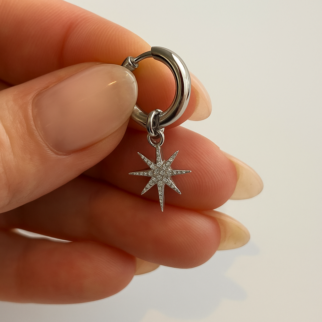 Star Droplet Mini Hoops – Silver