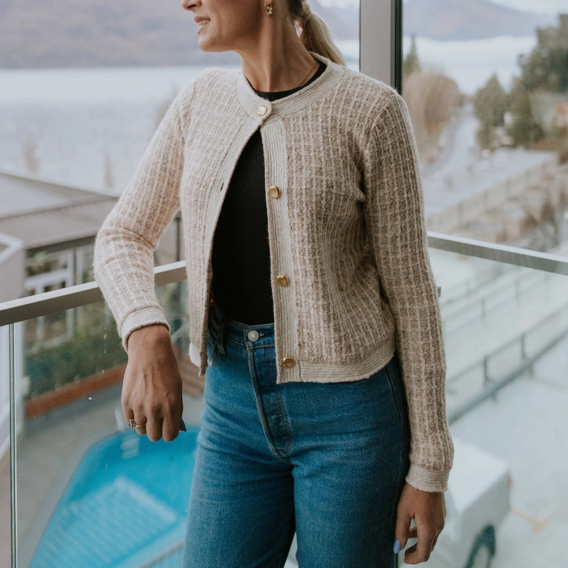 Moke Vivian Cardigan Blush Check