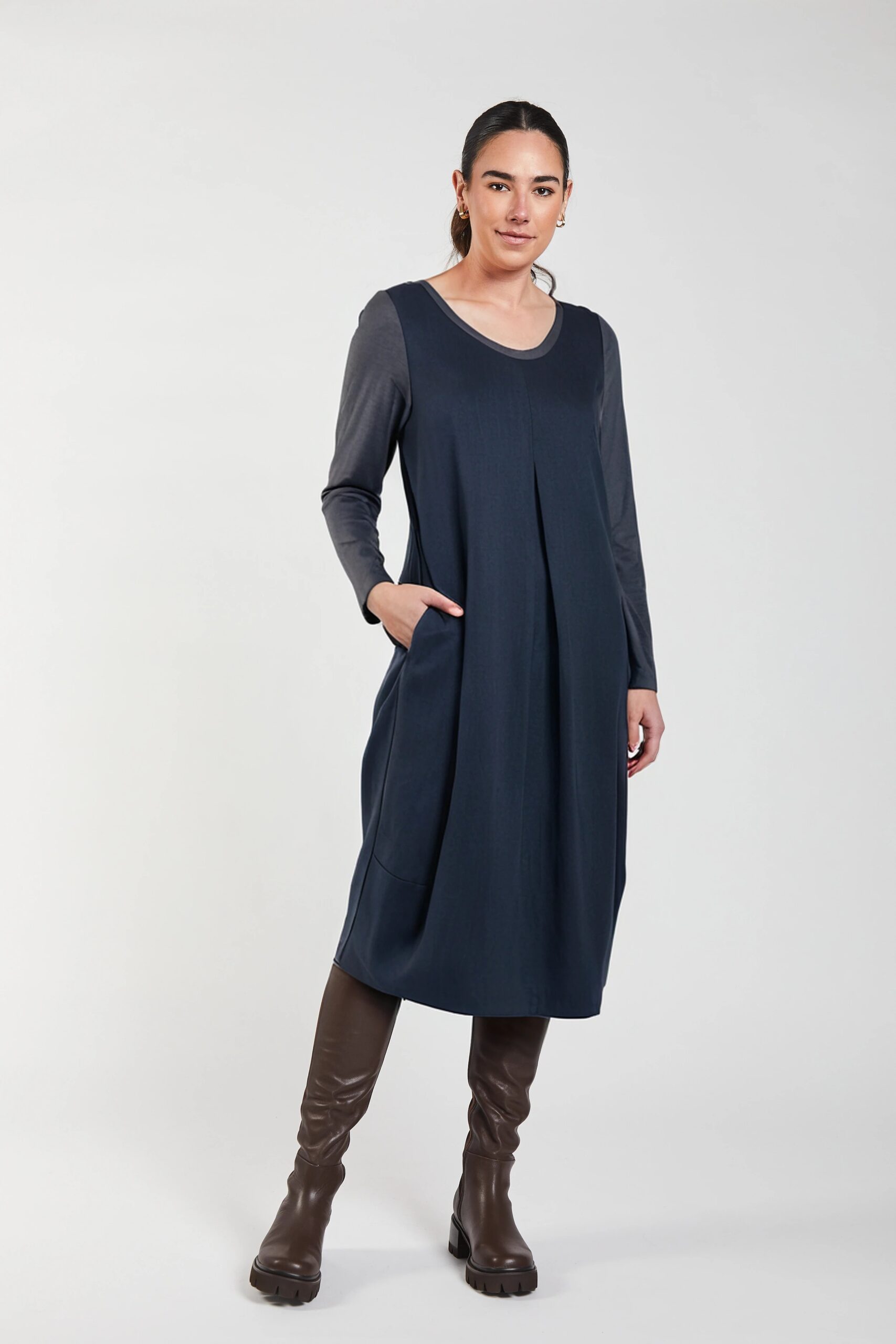 Aqua Twill Midi Dress