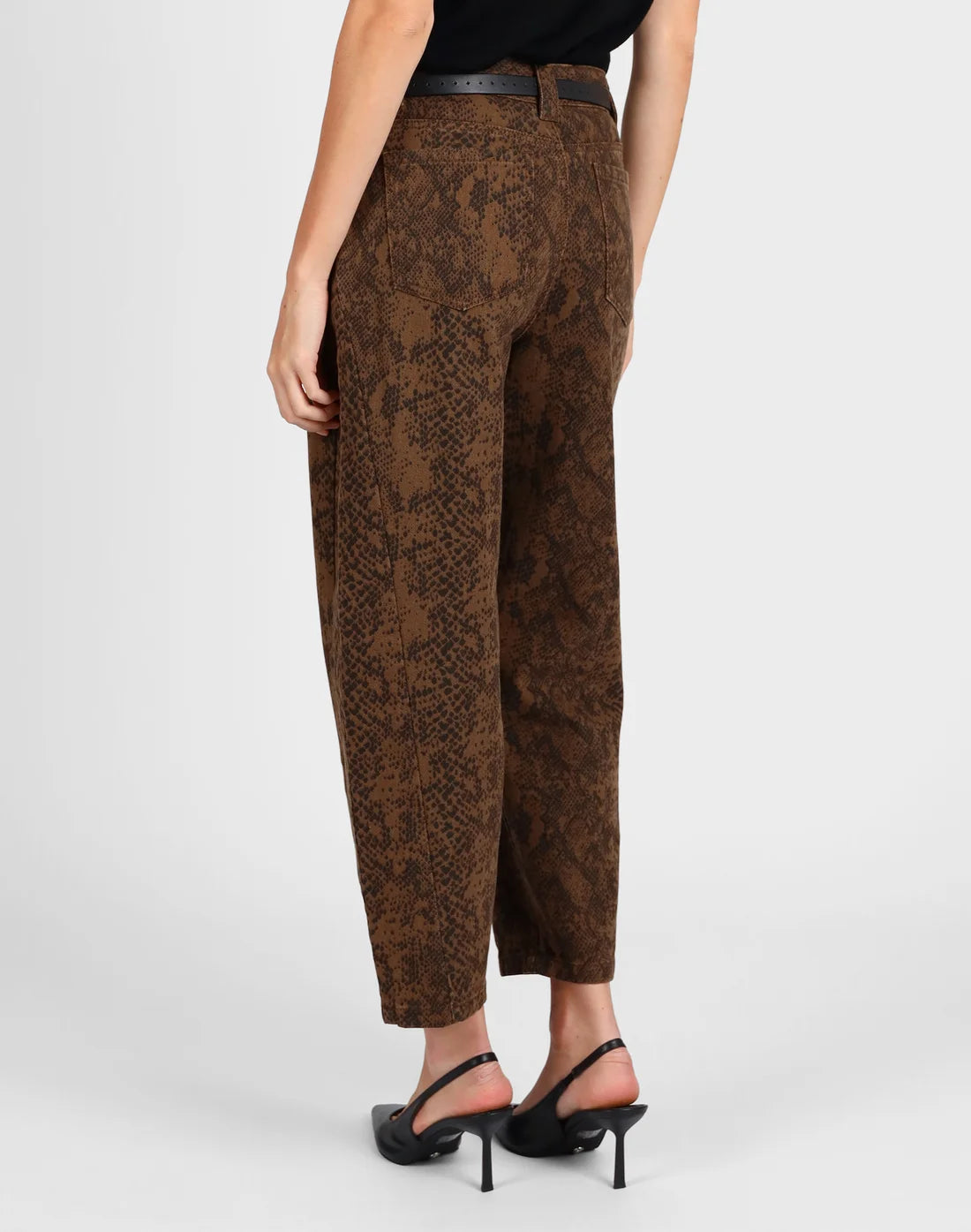 storm barrel leg jeans animal print