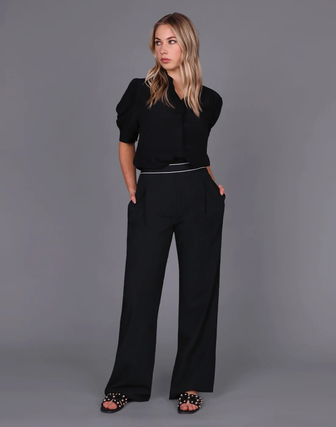 Elastic Waist Wide Leg Pant