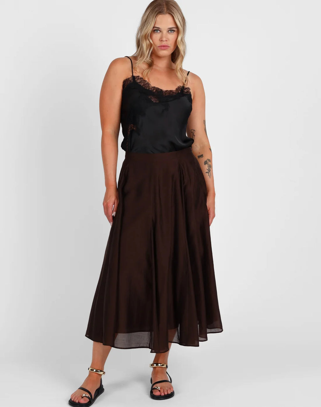 Full Pleated Detail Midi Skirt