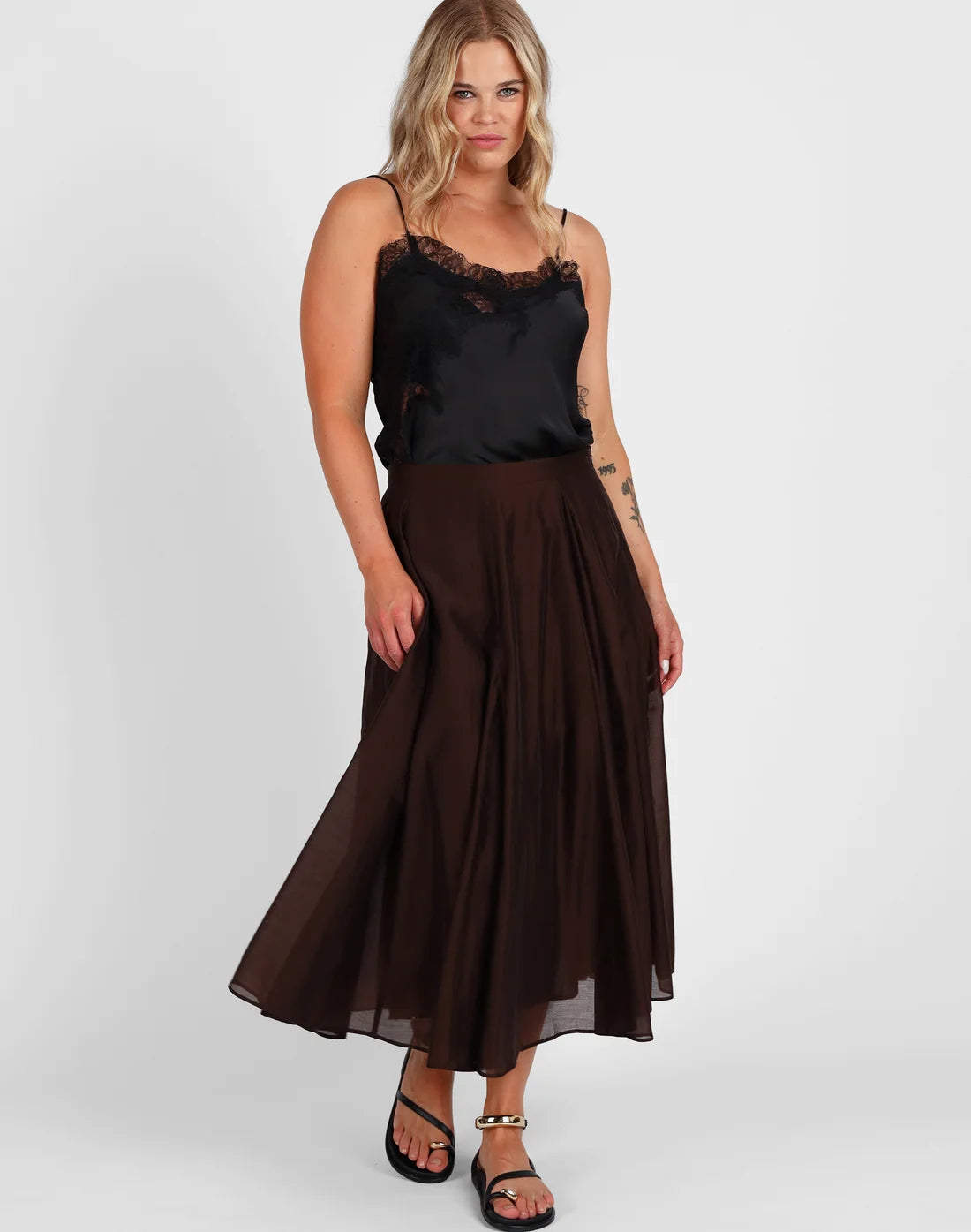 Full Pleated Detail Midi Skirt