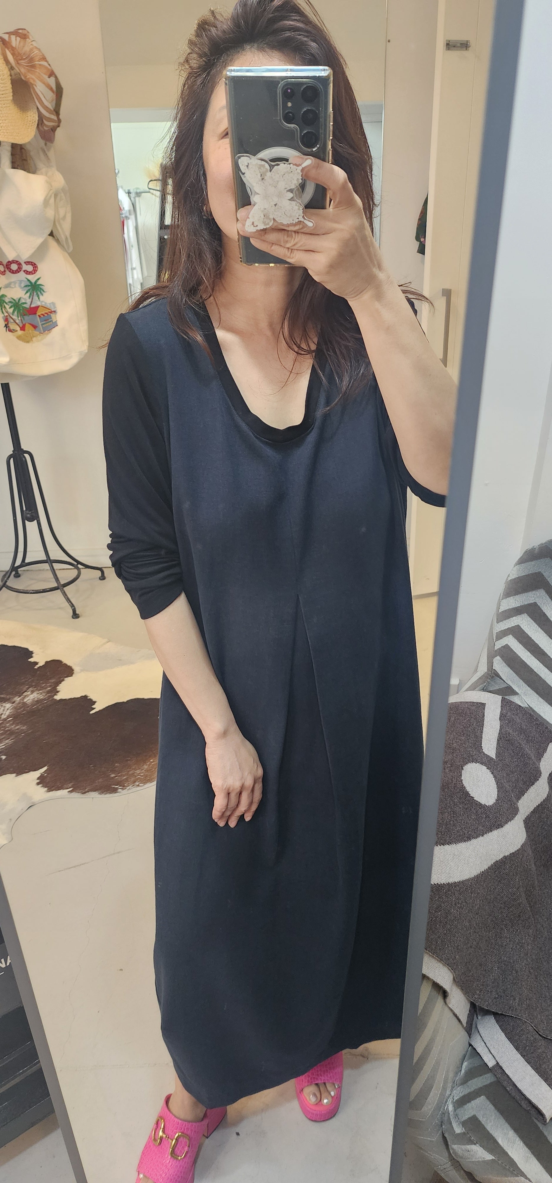 Aqua Twill Midi Dress