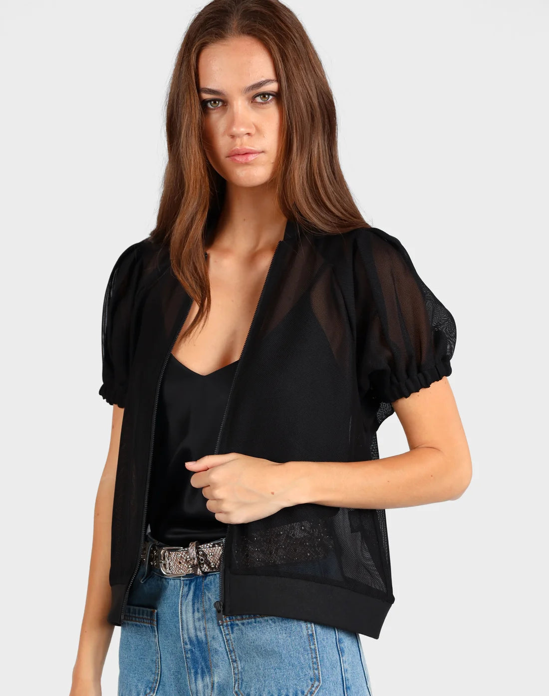 Short Sleeve Mesh Bomber Jacket