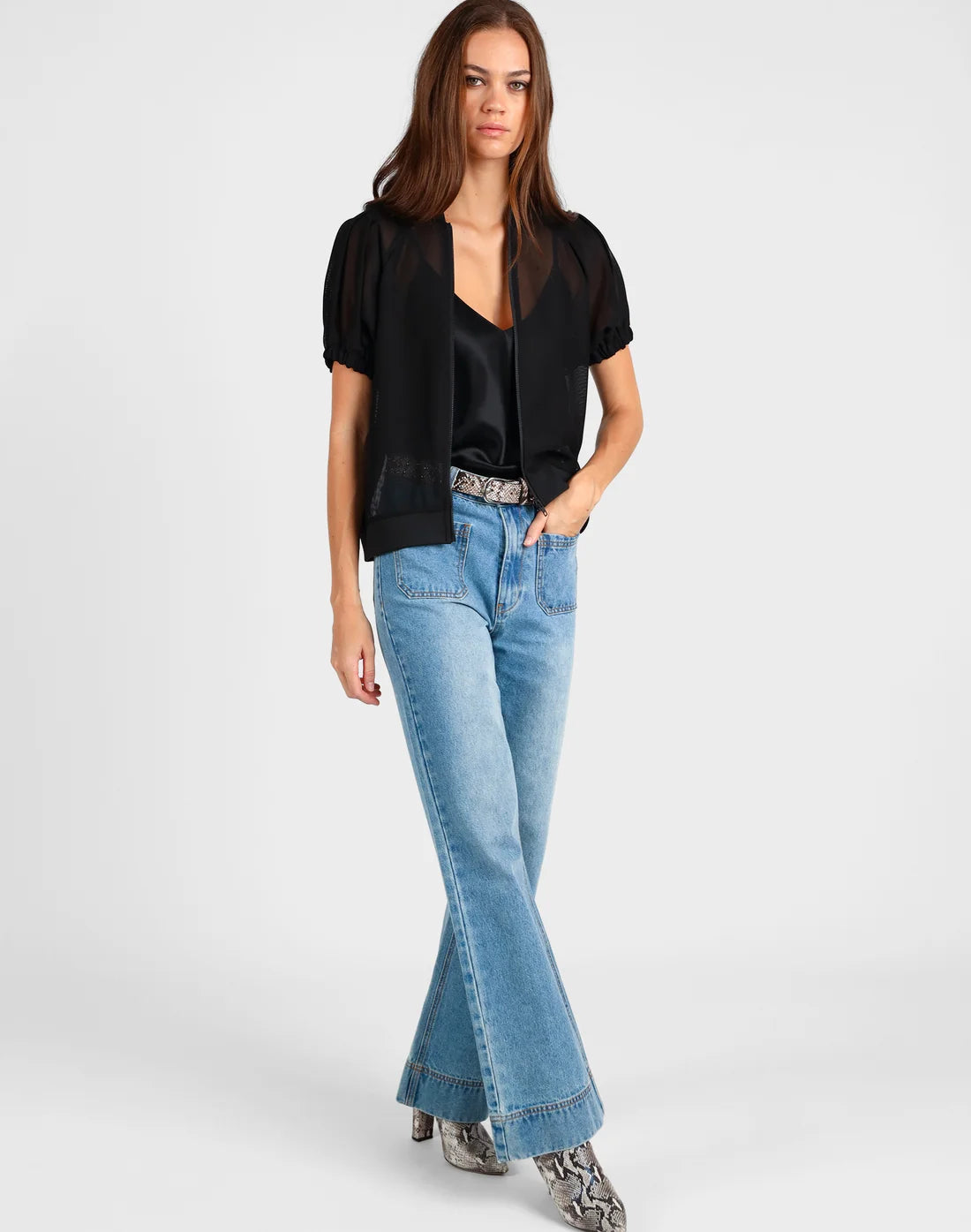 Short Sleeve Mesh Bomber Jacket