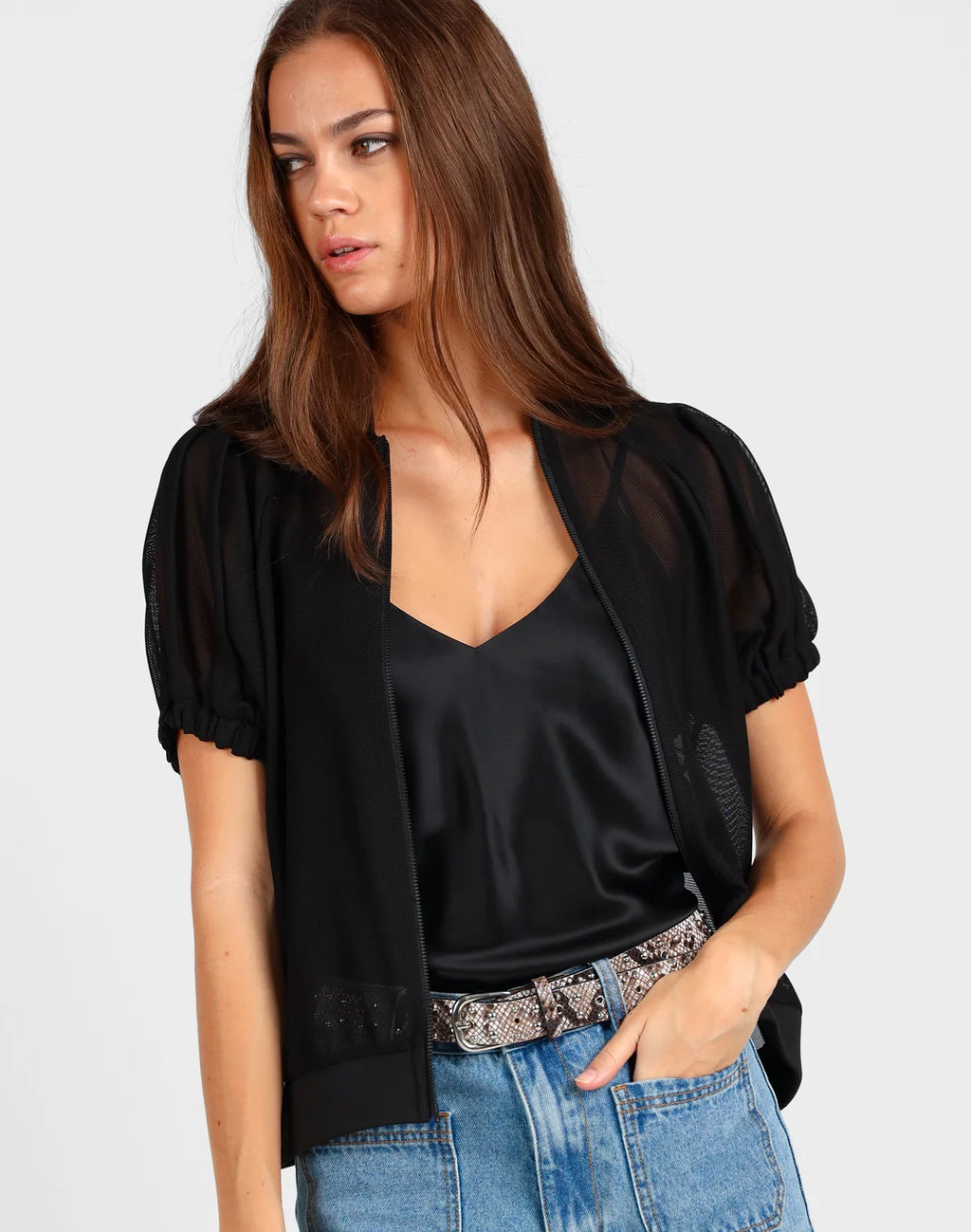 Short Sleeve Mesh Bomber Jacket