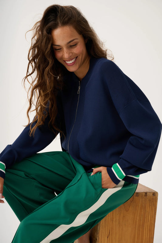 Brodie Knit Bomber Navy Stripe