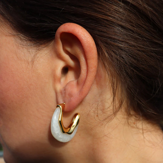 Steel Me White Resin Earrings