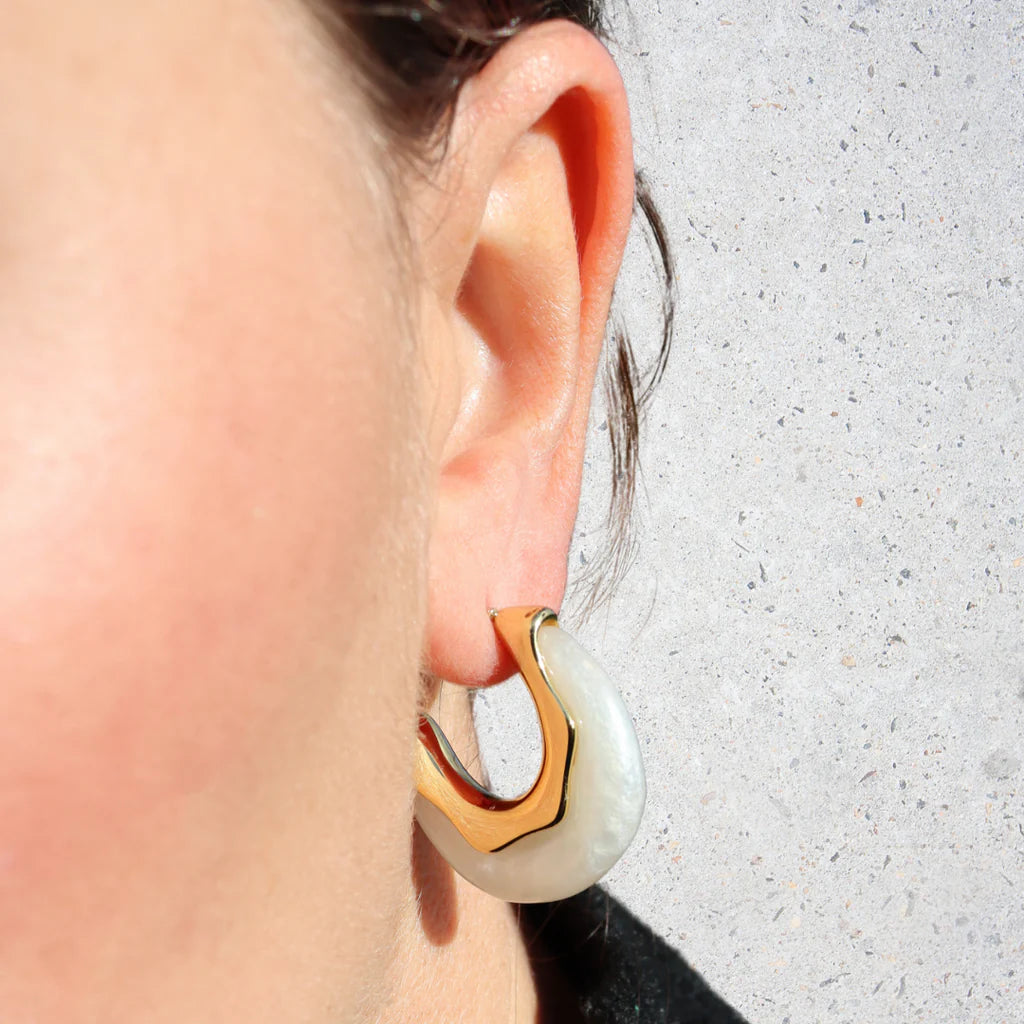 Steel Me White Resin Earrings